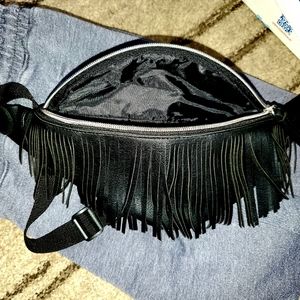 Fanny pack black with fringe Nwot